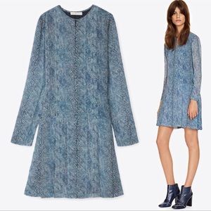 Tory Burch Blue Snakeskin Silk Dress